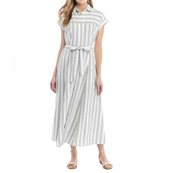 Calvin Klein Dresses & Skirts - Calvin Klein NWT Striped Belted A-Line Maxi Dress Shirt Dress Women's Size 14